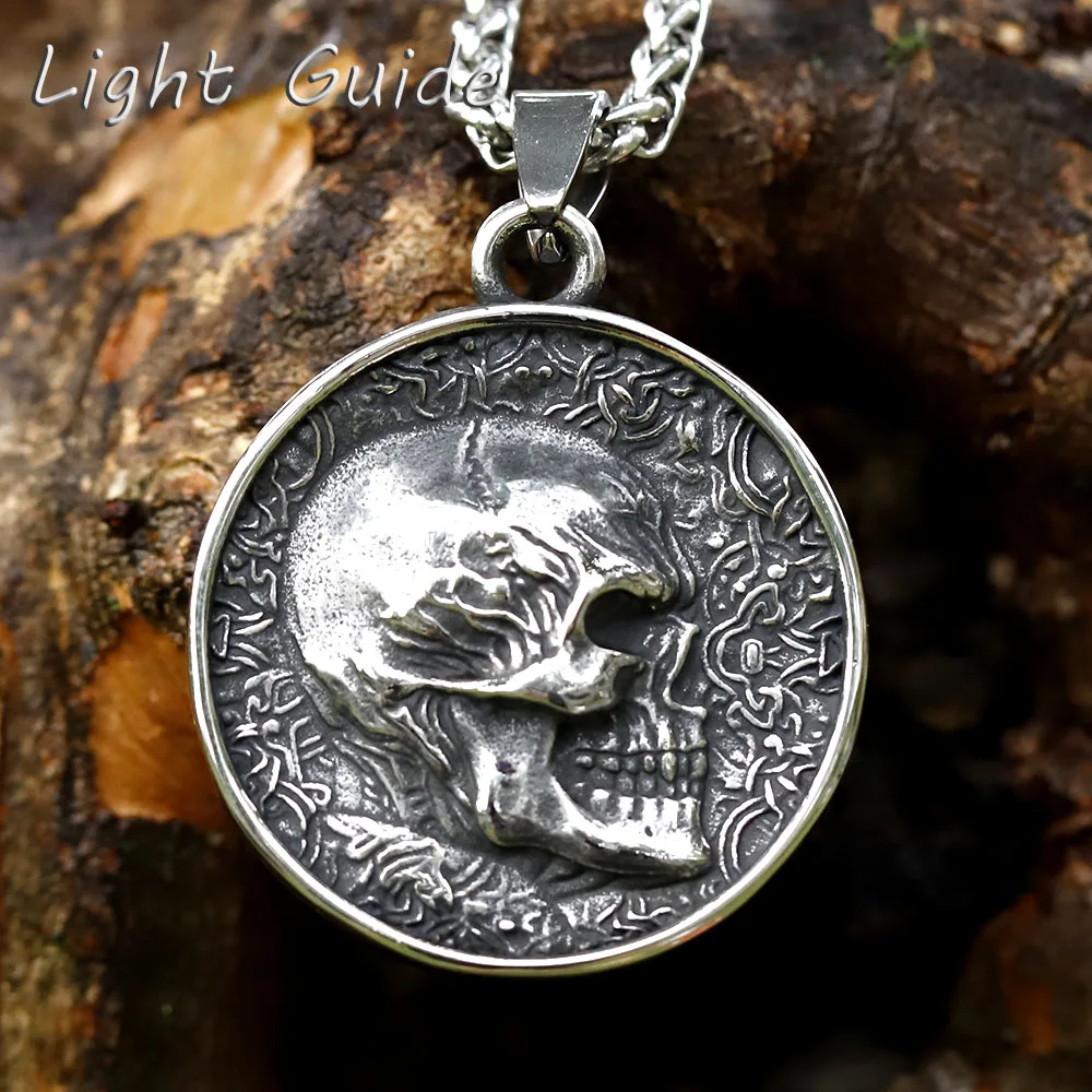 2022 NEW Fashion Punk Stainless Steel Overpowering Double-sided Skeleton Pendant Chain Necklace Men Jewelry Gift free shipping