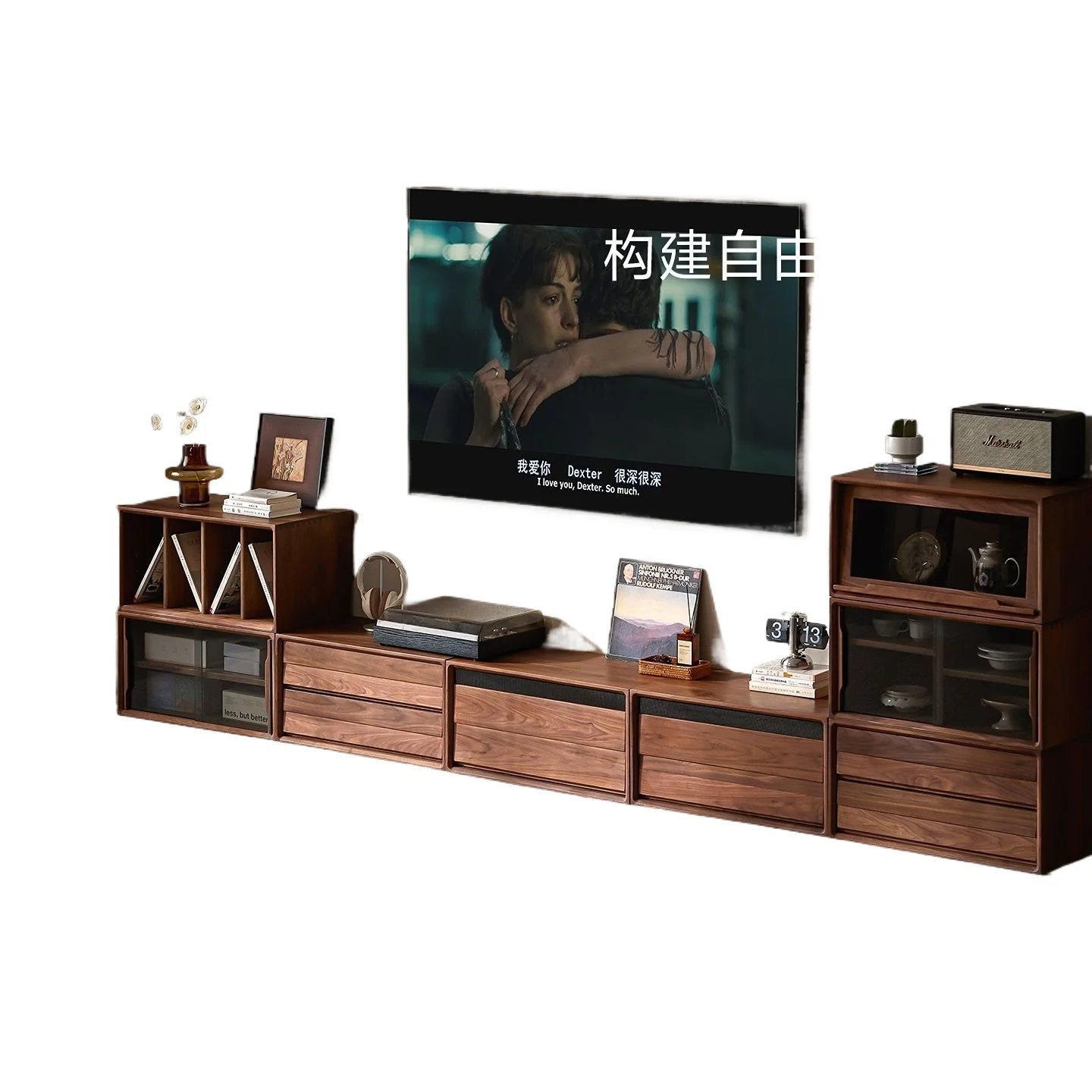 

Modular TV Cabinet Free Combination Cabinet North American Black Walnut Solid Wood Floor Bookcase Medieval Bucket Cabinet Locker
