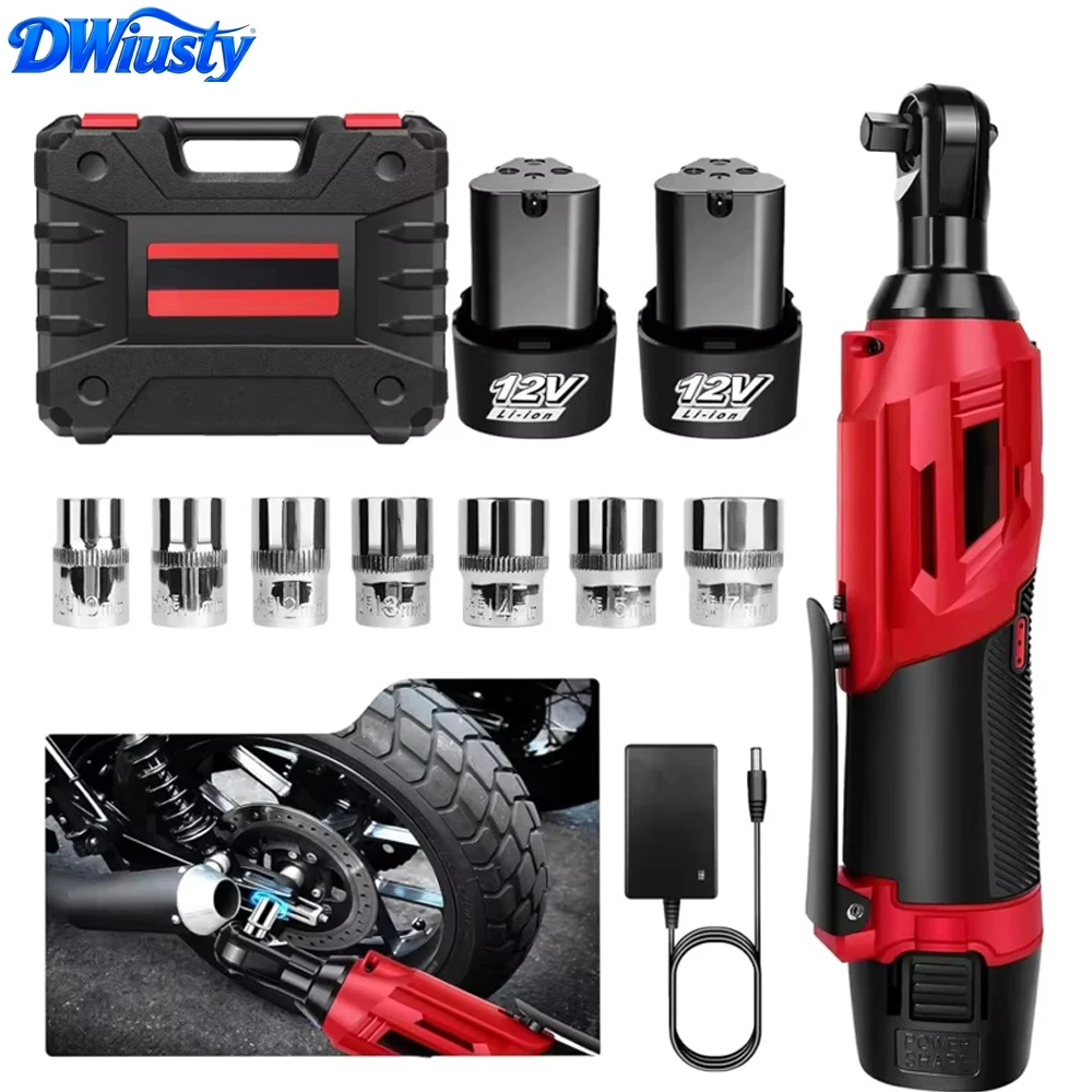 Set di chiavi a cricchetto senza filo DWiusty 200Nm 90 ° con 2 batterie agli ioni di litio da 1300 mAh, chiave angolare da 3/8' con set di 7 bussole