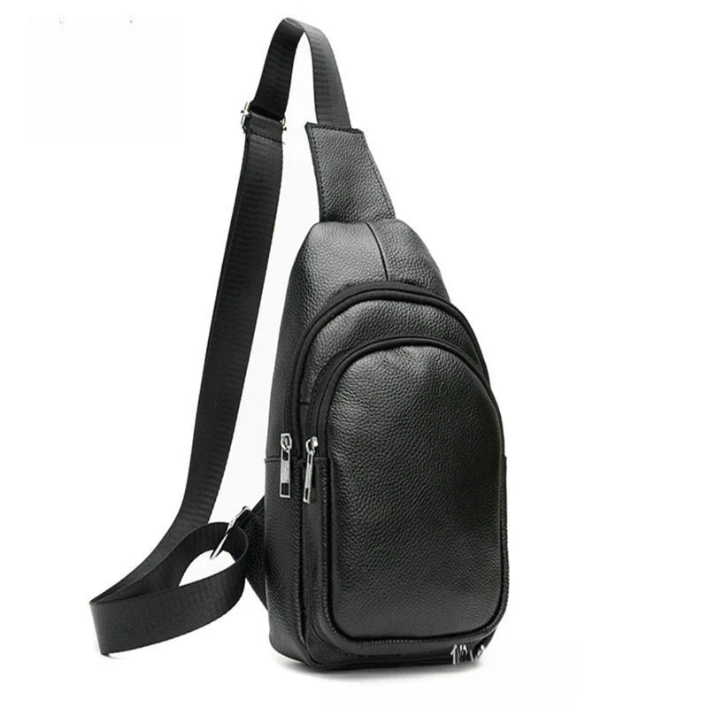 New men's chest bag - top layer of cowhide, single shoulder strap, crossbody style, front pocket, genuine leather business bag