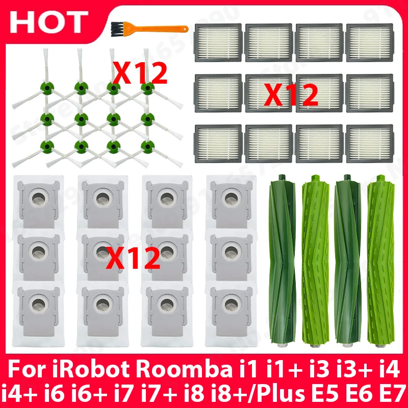 Hauptbürste, Seitenbürste, HEPA-Filter, Staubbeutel für iRobot Roomba I1, i1+, I3, i3+, I4, i4+, I6, i6+, I7, i7+, I8, i8+/Plus, E5, E6, E7 Zubehör