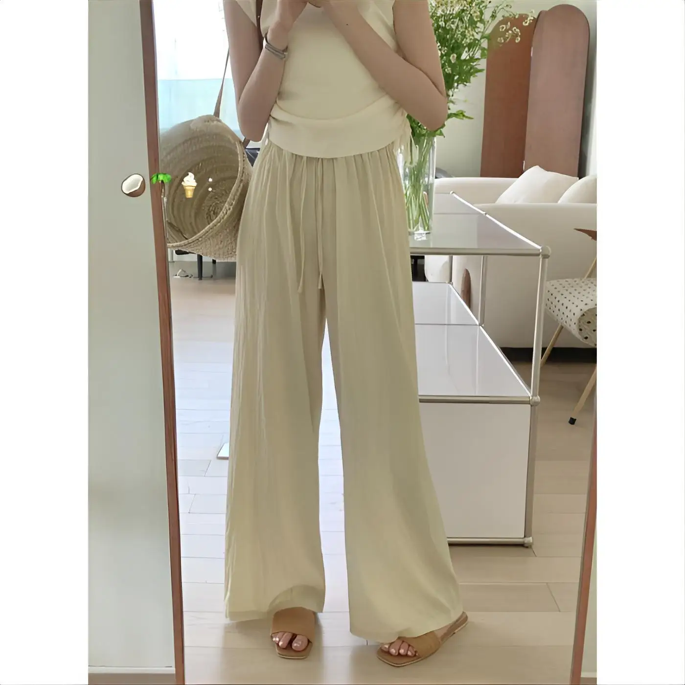 بنطال ذو قصة أرجل واسعة عطلة المرأة الشتاء أفخم على الوجهين واسعة الساق صالة المخملية الصوف مبطنة الطبقات سروال قصير أزرار استرخاء OL