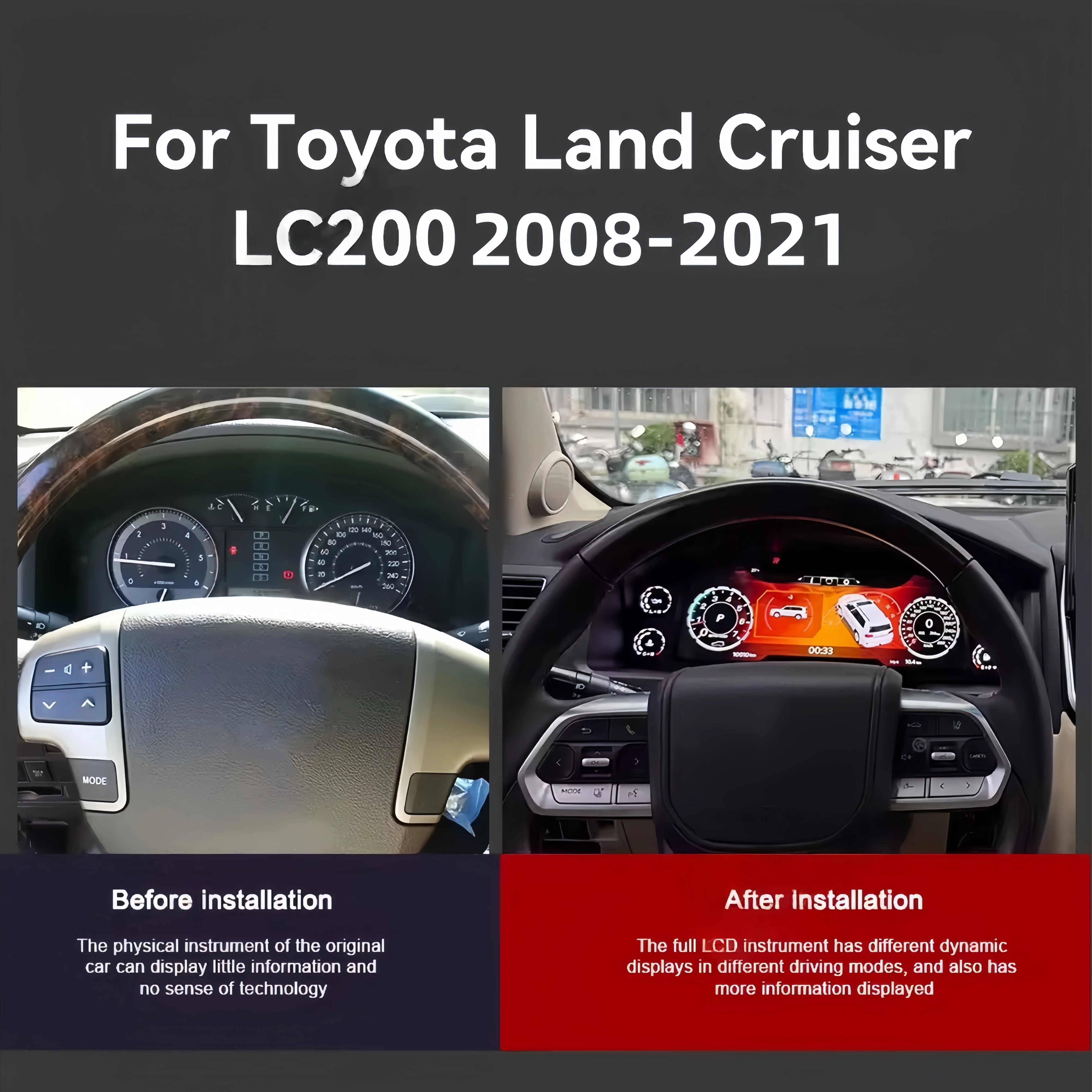 12.3Inch LCD Car Dashboard For Toyota Land Cruiser LC200 2008-2021 Digital Instrument Cluster Meter Cockpit Odometer Speed Panel