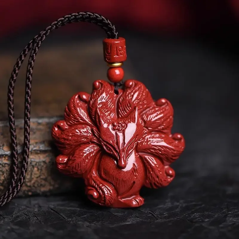 Klasyczny chiński styl naturalny czerwony organiczny cynobrowy lis wisiorek naszyjnik Amulet na szczęście biżuteria akcesoria darmowa wysyłka