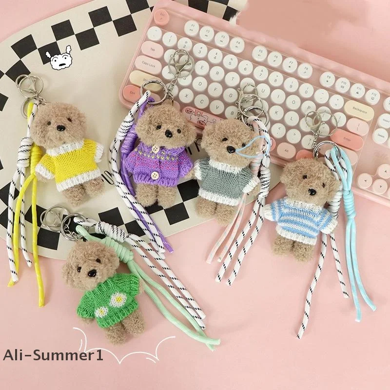 【E】Trendy pluche trui hond gevlochten touw sleutelhanger tas charmes hanger decoraties multifunctioneel touw mode tas sleutelhanger