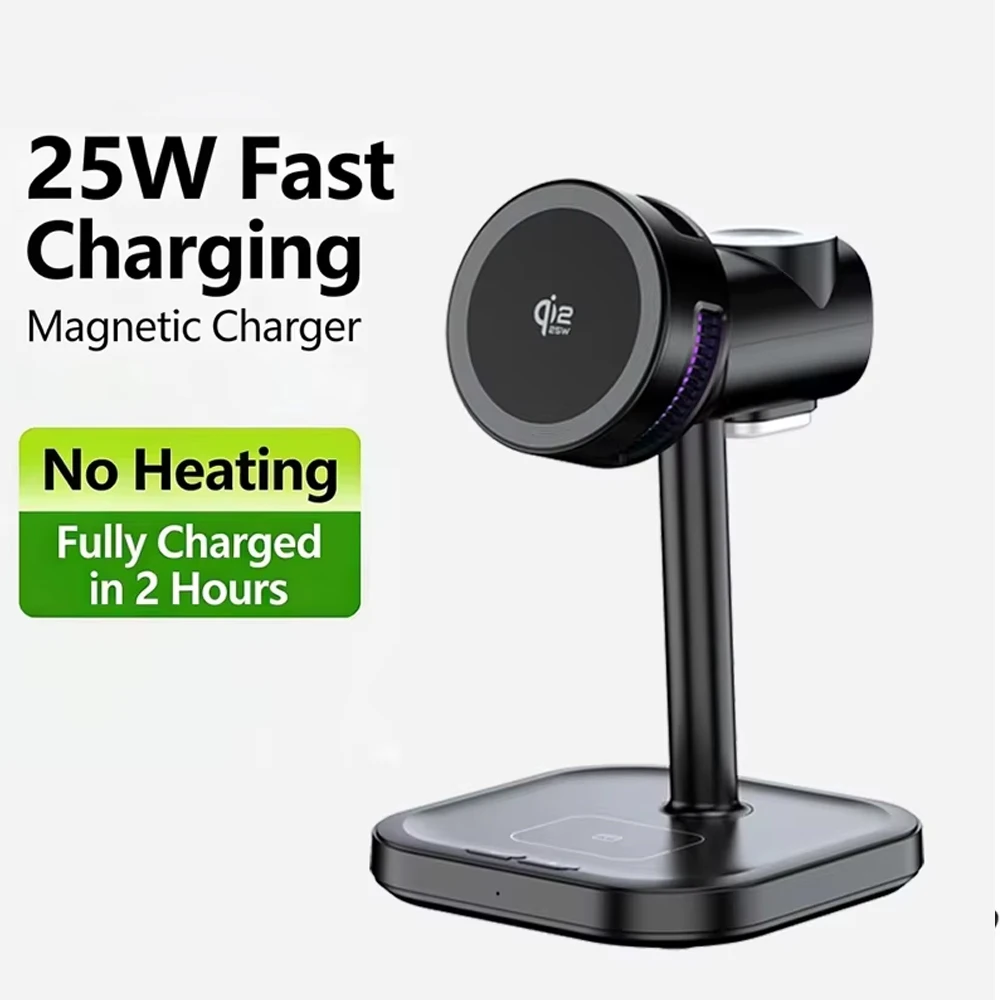 

LED Light & Air Cooling & Qi2 25W Magnetic Wireless Charger For iPhone 17 16 15 14 13 12 Apple Watch Airpods Pro Fast Charging