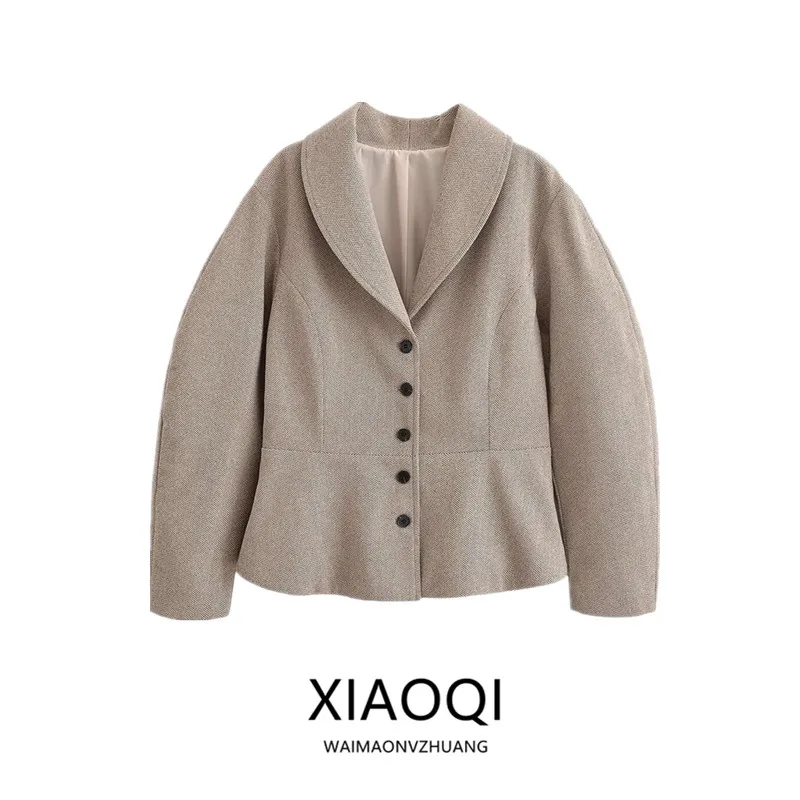 New 2026 Autumn Women's Long Sleeve Turn-down Collar Nine-point Short Skirt Jacket Outerwear Fashionable European Style Slim Fit