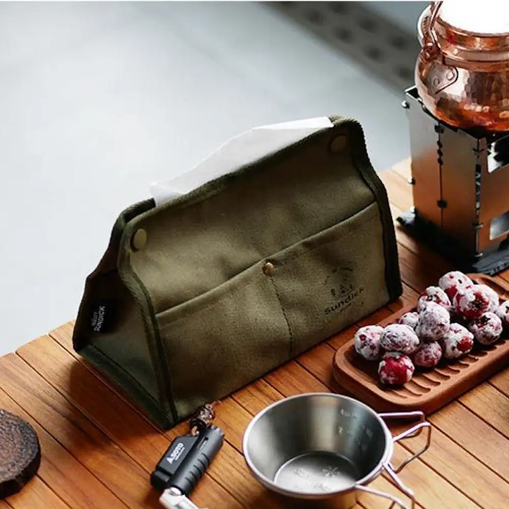 Canvas Outdoor Tissue Box Zipper Lightweight Drawstring Bag Large Capacity Sturdy Tissue Storage Box Camping Accessories