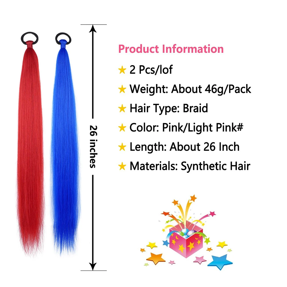 Cosplay women's ponytail synthetic hair extensions long straight fake ponytail white black women's fake wig 26 inches