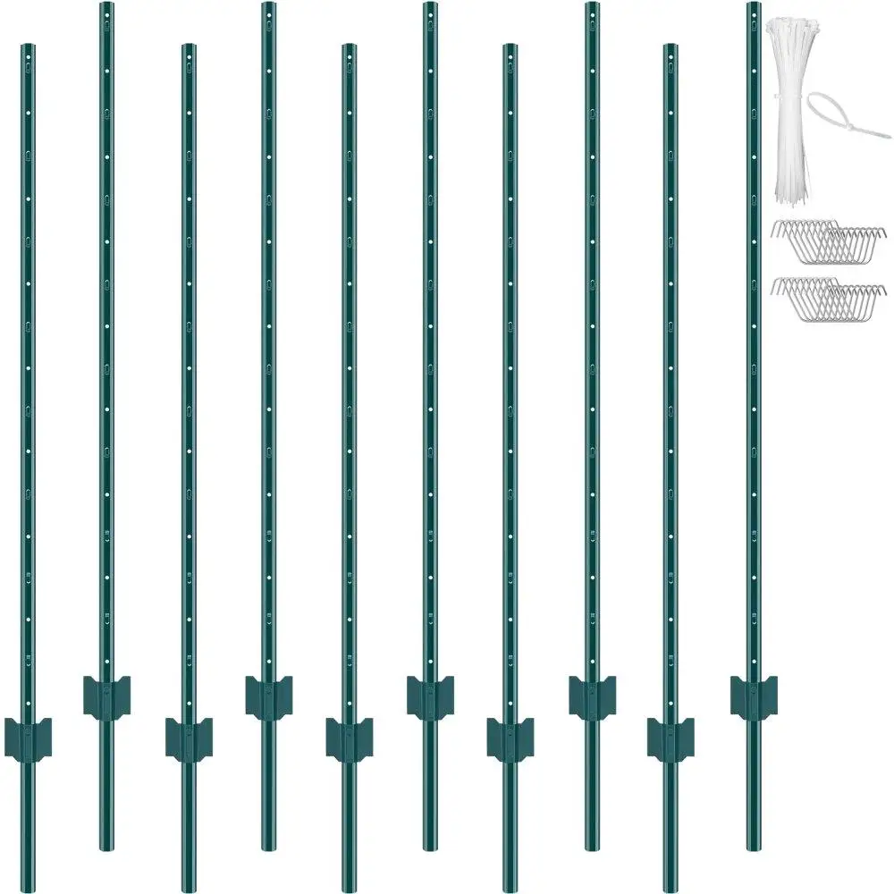 

10 Pack Heavy Duty 5ft Metal Fence Posts Green