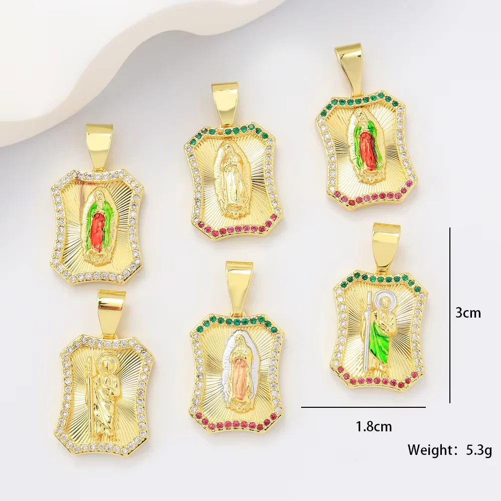 Catholicism Guadalupe Virgin Mary St Jude Cubic Zirconia Religious Gold Plated Pendant for Women Jewelry Charms