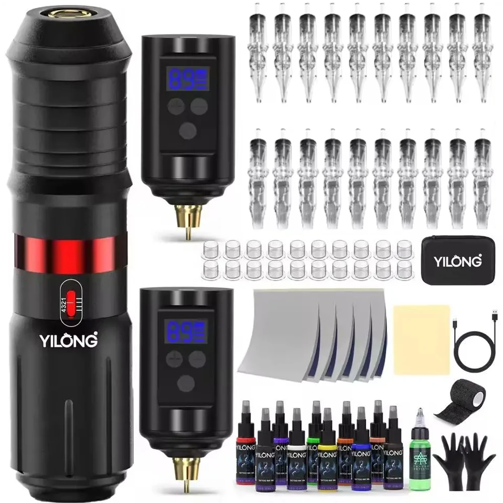 

YILONG Tattoo Kit Беспроводная мощная ручка для татуировки Набор для перманентного макияжа Тату-машинка Комплект Горячий высококачественный комплект тату-пистолета