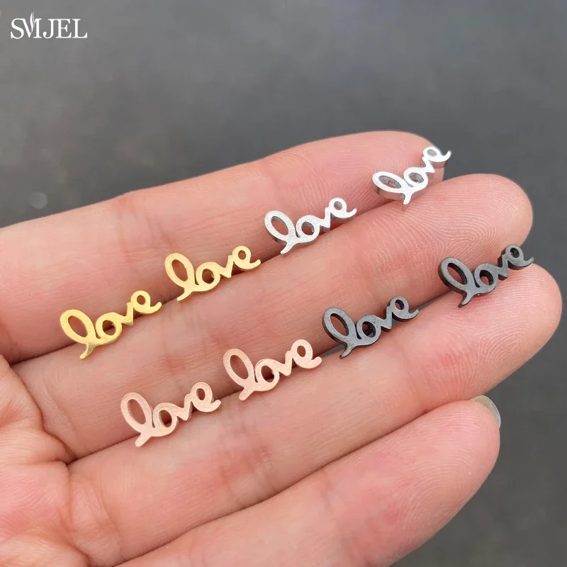 SMJEL Stainless Steel Love Letter Earrings for Women Black Punk English Word Earrings Unisex Piercing Jewelry Party Pendientes