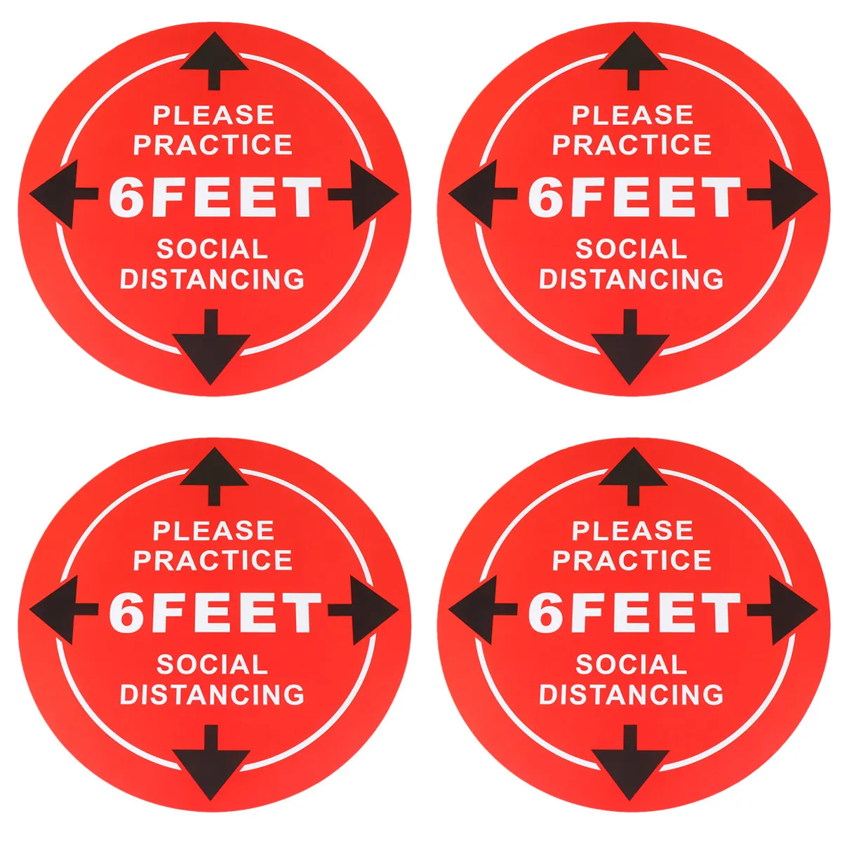 4Pcs Keeping Distance Sticker PVC Floor Sign Round Red Back Adhesive Waterproof School Office Public Place Anti-Skid Reminder