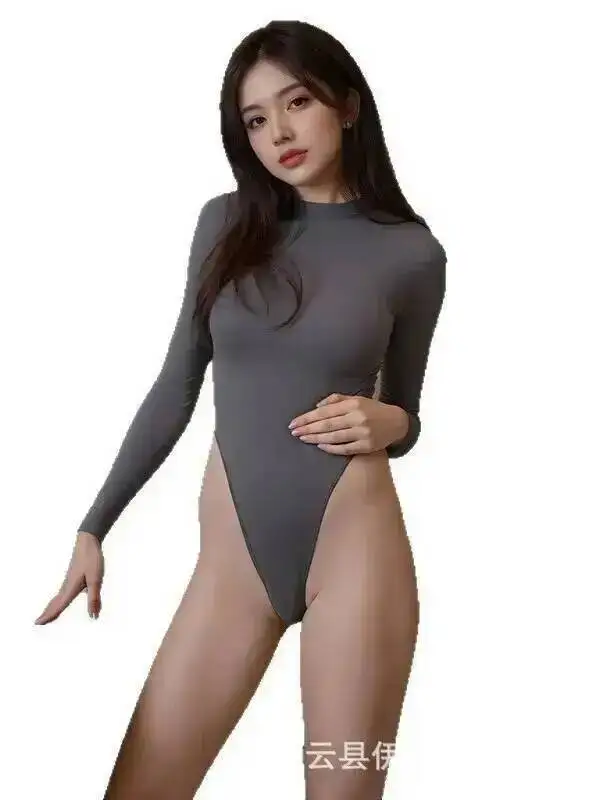 Sexy Backless Elastic Hollow Out Tight-Fitting Nightwear Solid Color Bodysuits Pure Desire Backless Long Sleeved Bodysuits VOR2