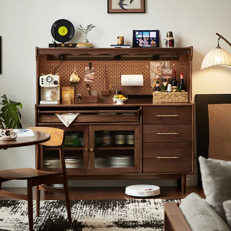 black walnut dining side cabinet, all solid wood integrated against the wall,locker, household storage cabinet,wine cabinet