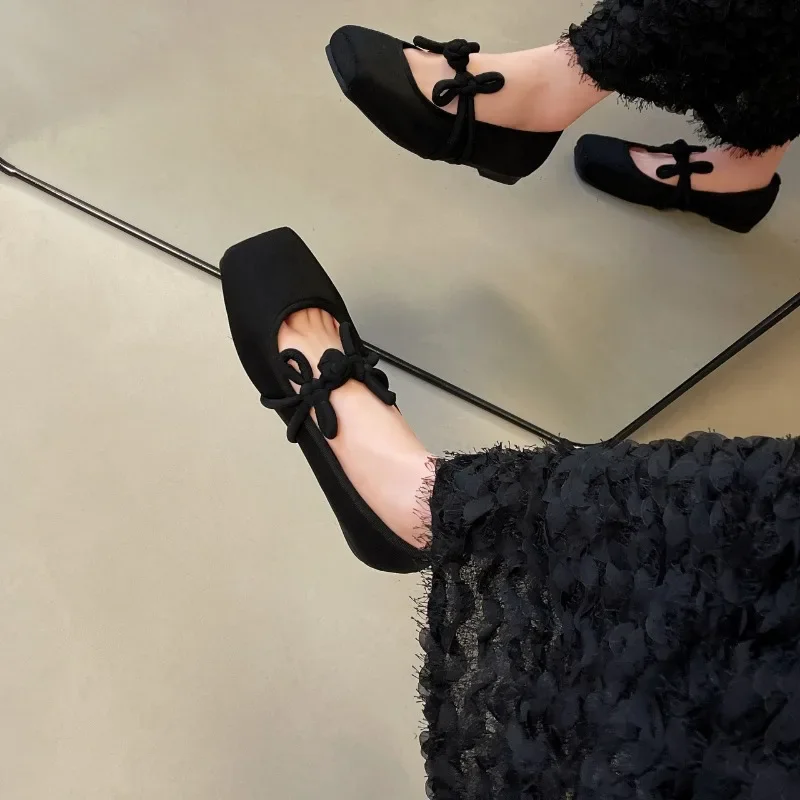 Zapatos de mujer 2025, Zapatos planos sin cordones de estilo chino para mujer, zapatos planos para vestir al aire libre, Zapatos planos suaves cuadrados para mujer
