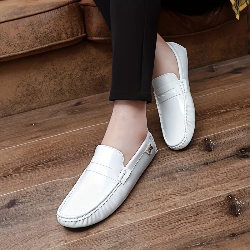 men\'s Loafers Chic Women\'s Patent Leather Loafers - Slip-On Ease, Durable Rubber Sole, Versatile Flats for Everyday Comfort