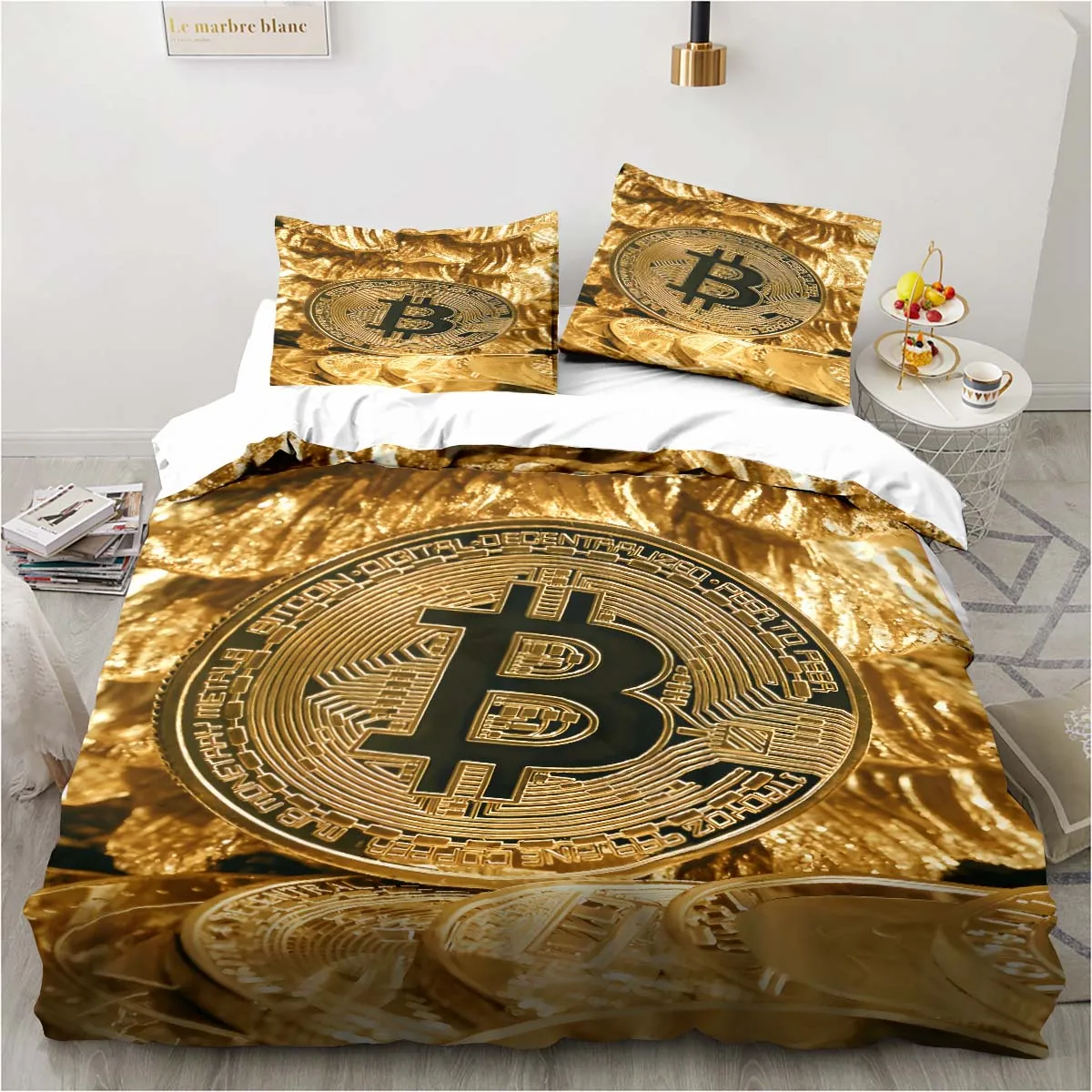 3D Printed Bitcoin Graphic Bedding Set for Boys Girls Duvet Cover And Pillowcase Twin Queen King Full Single Double Sizes