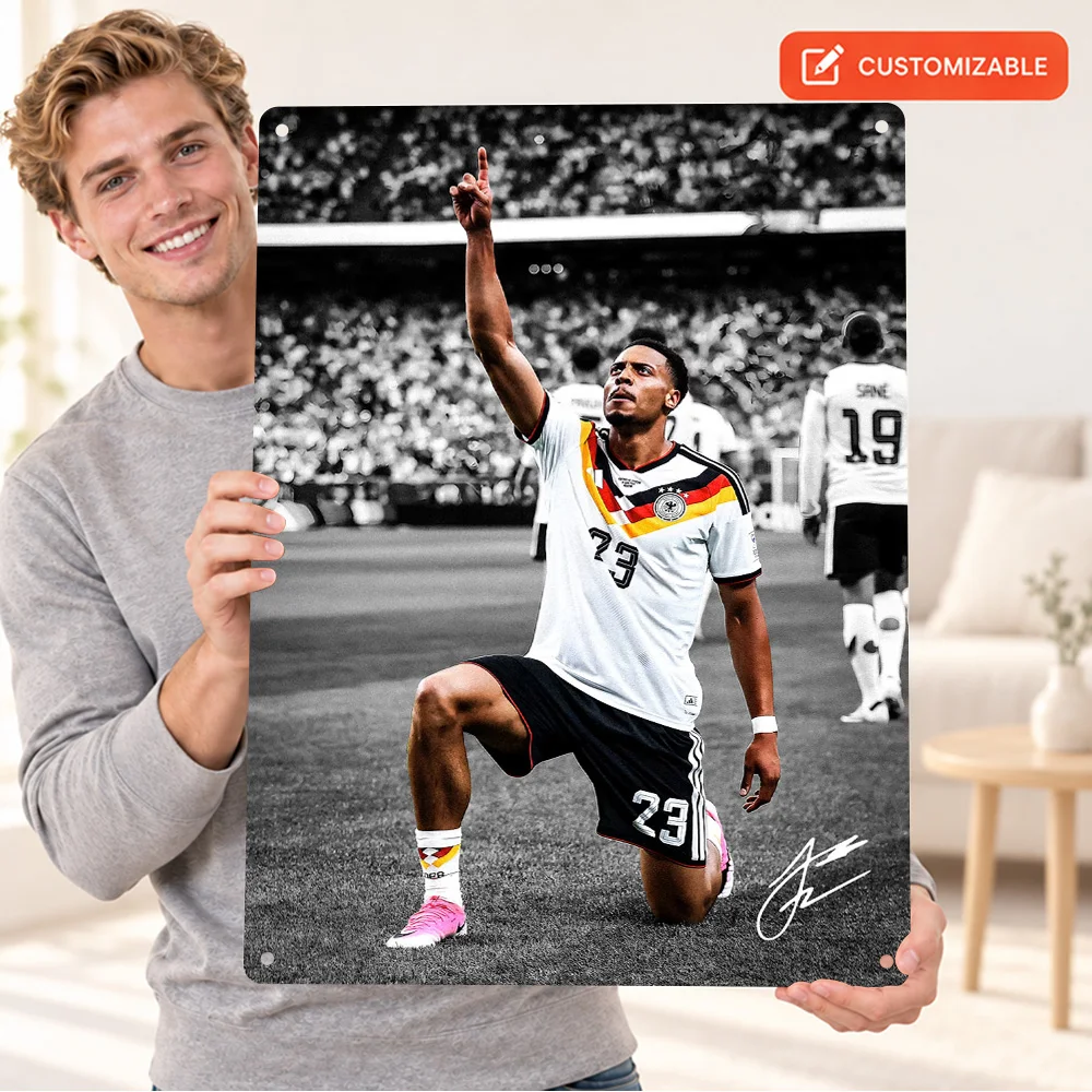 Felix Nmecha Goal Celebration Printed Poster Personalized Aluminum Metal Sign White Football Jersey Wall Art For Sports Lounge