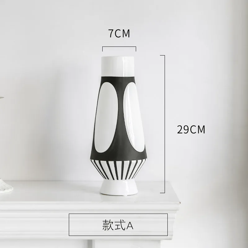 Nordic creative black and white ceramic vase abstract style flower arrangement flower retro classic home craft ornament