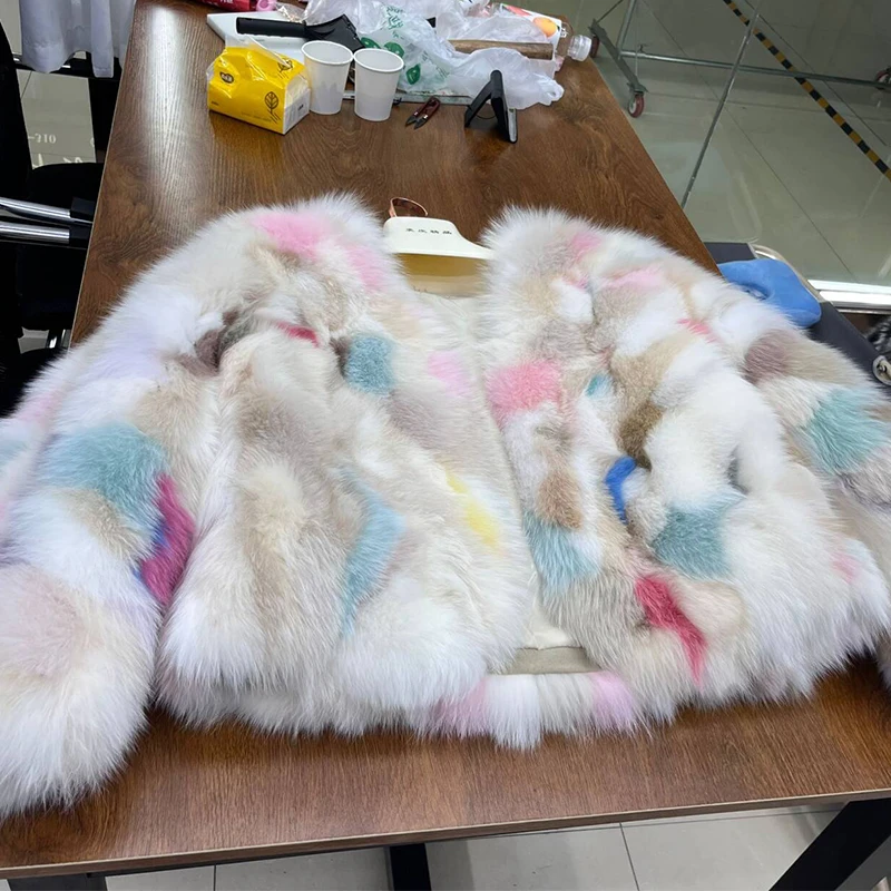 2024 Winter New Women Real Natural Multi-color Fox Fur Genuine Coats  Fashion Colorful Thick Warm Luxury Outwear Female Jackets