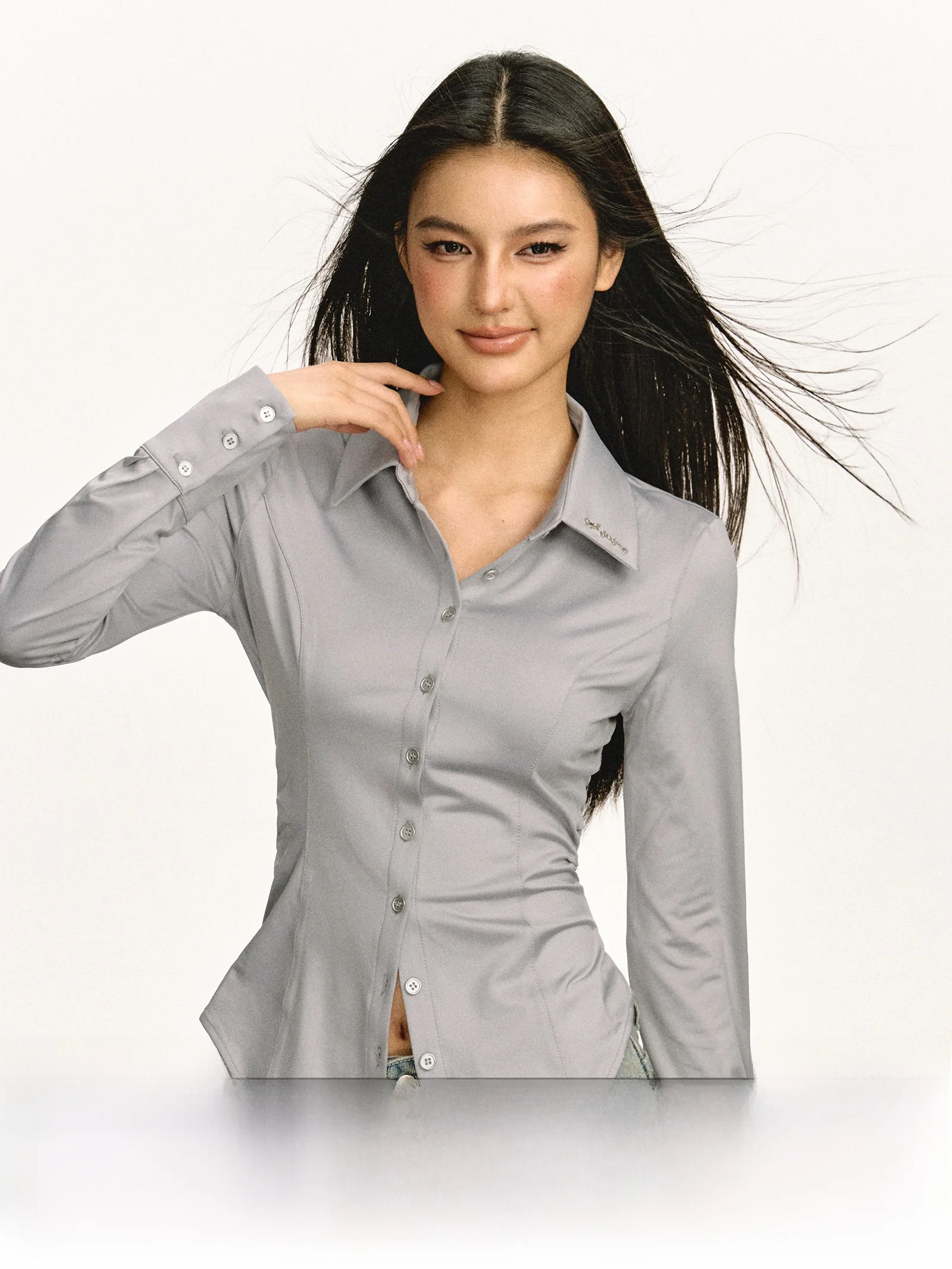 

Женский атласный длинный све Ariseism в американском стиле ретро, облегающий осенний новый воротник на пуговицах с воротником-стойкой