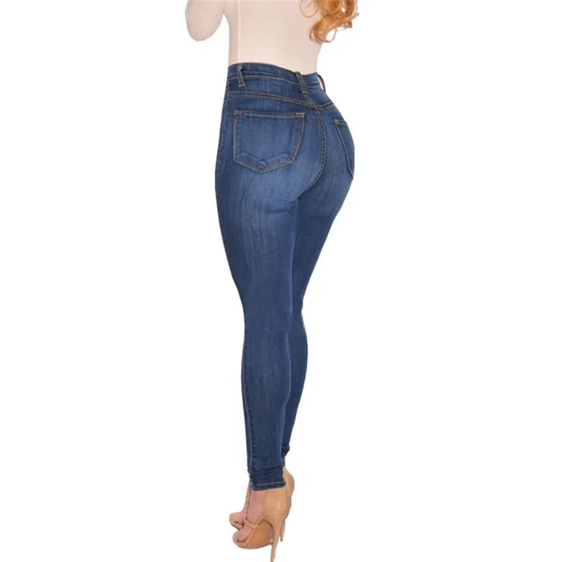 Mode einreihige Spleiß Jeans mit hoher Taille Frauen Slim Fit Jeans hose weiblich sexy Hüftlift dünne Bleistift hose wasch bar