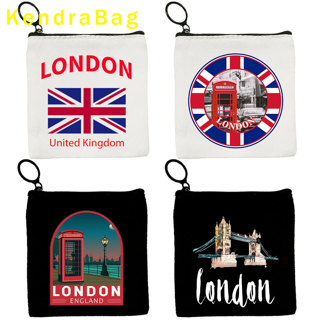 Britannique Londres Bus Big Ben Bridge Angleterre Feel Map Phone Booth Key Case, Coin Purse, Sacs en toile, Poudres, Coton Wallet, Zipper Gifts