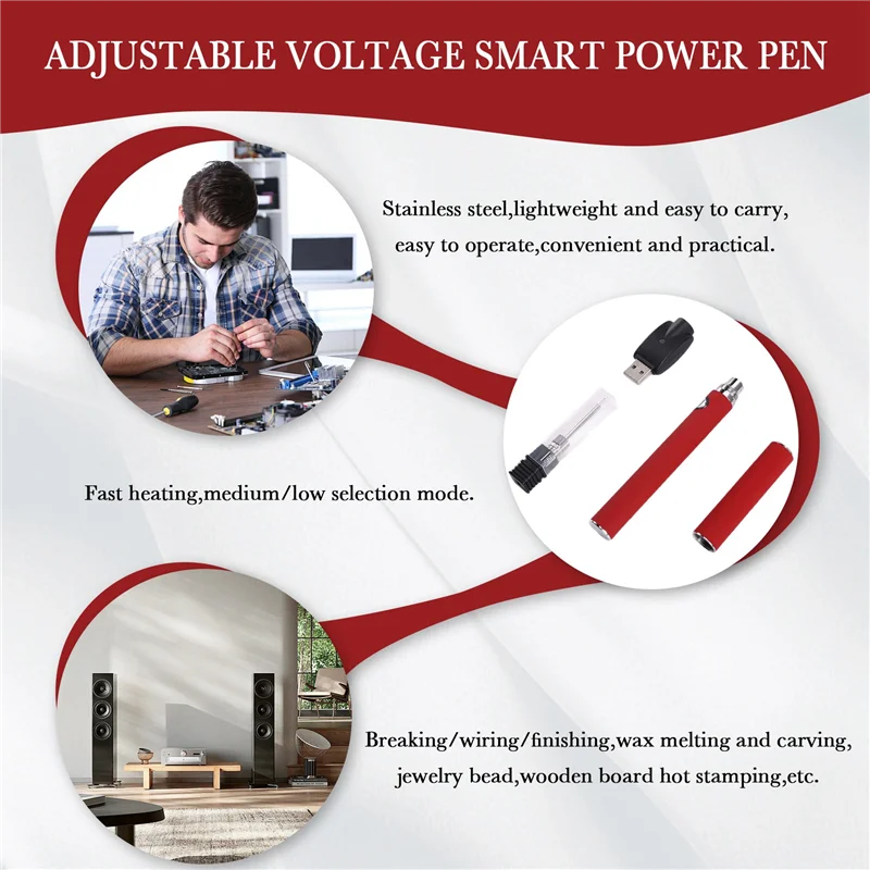 A98Z 510 Thread Battery Cart Pen Voltaje ajustable Smart Power Pen USB Mini Kit de soldador con tapa roja