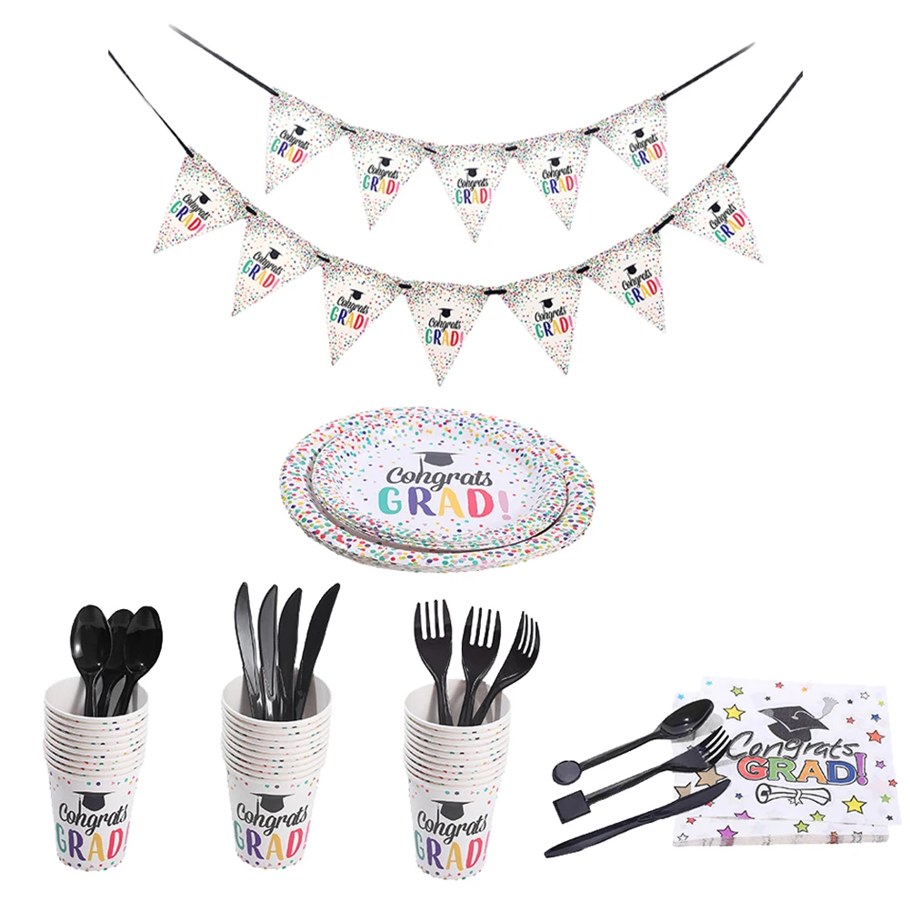 

Graduation Party Disposable Cutlery Set Paper Tableware 2022 Plastic Plates Cups Napkins Eco Friendly Biodegradable One Time Use