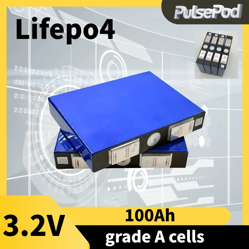

PulsePod 3.2V 100Ah Lifepo4 Battery Cells Brand New Rechargeable Pack Grade A 12V 24V for RV EV Home Storage System
