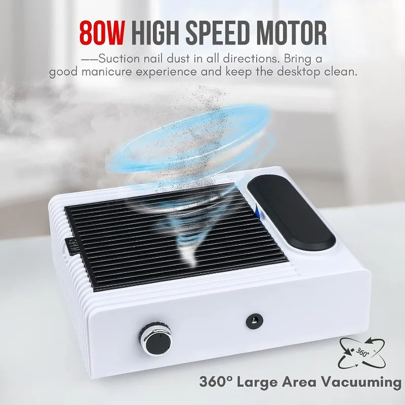 80W Adjustable Power Suction Nail Dust Vacuum Cleaner Machine Nail Dust Collector for Salon
