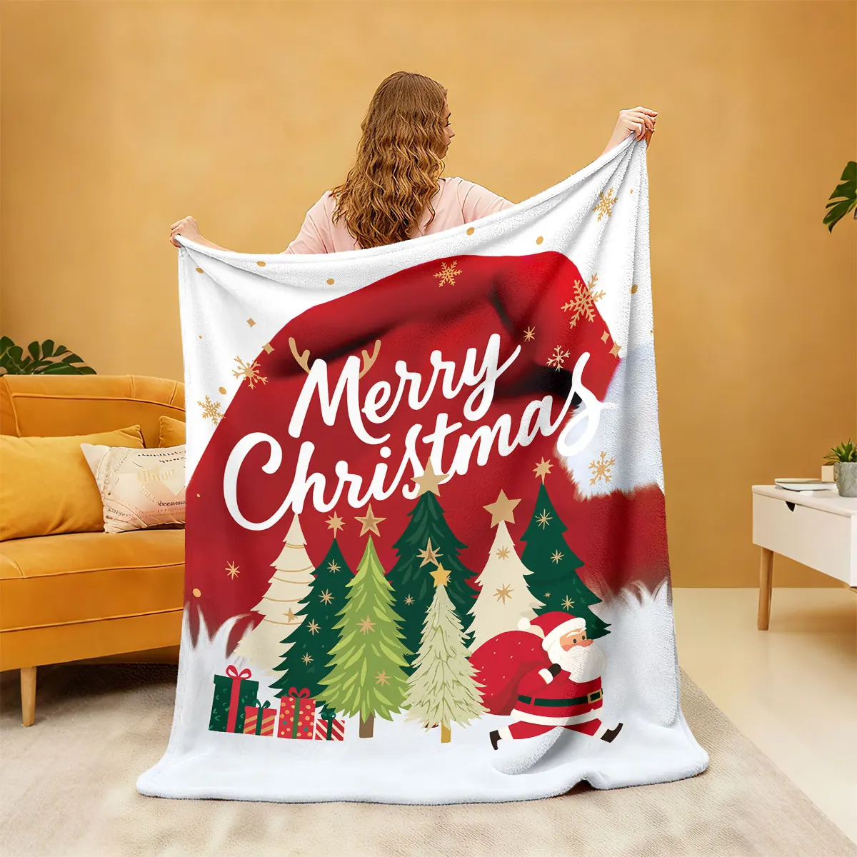 1 قطعة شجرة عيد ميلاد سعيد مطبوعة 230 جرام الفانيلا بطانية حجم لينة ومريحة عادية القيلولة بطانية آلة قابل للغسل #4