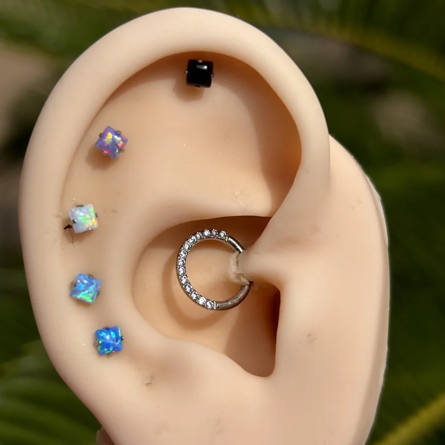 Titanium Internal Thread 16G Square Opal Labret Ear Lip Stud Cartilage Tragus Earring Septum Clicker Helix Piercing Body Jewelry