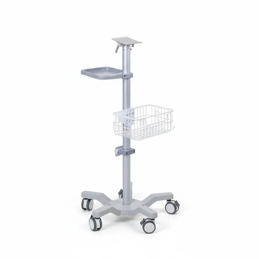 Patient Monitor Trolley, Aluminium Alloy Mobile Medical Cart, 1150mm Height, Hospital Rolling Stand, Mobile Workstation