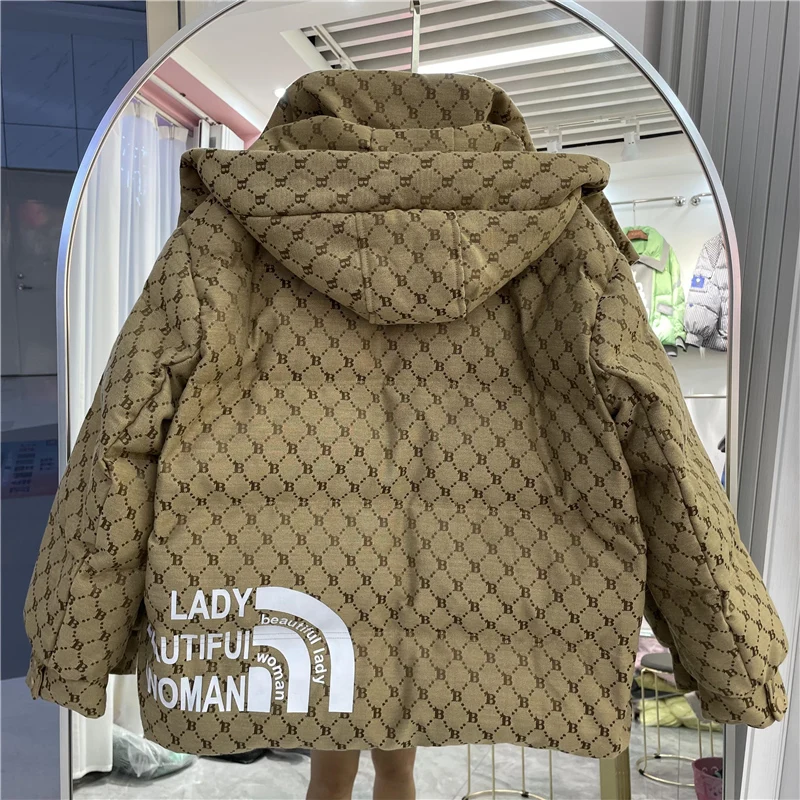 Winter New Down Coats Puffer Jacket Women Casual Stylish Print Outerwears Thickened Loose Warm Hooded Snow Down Jackets