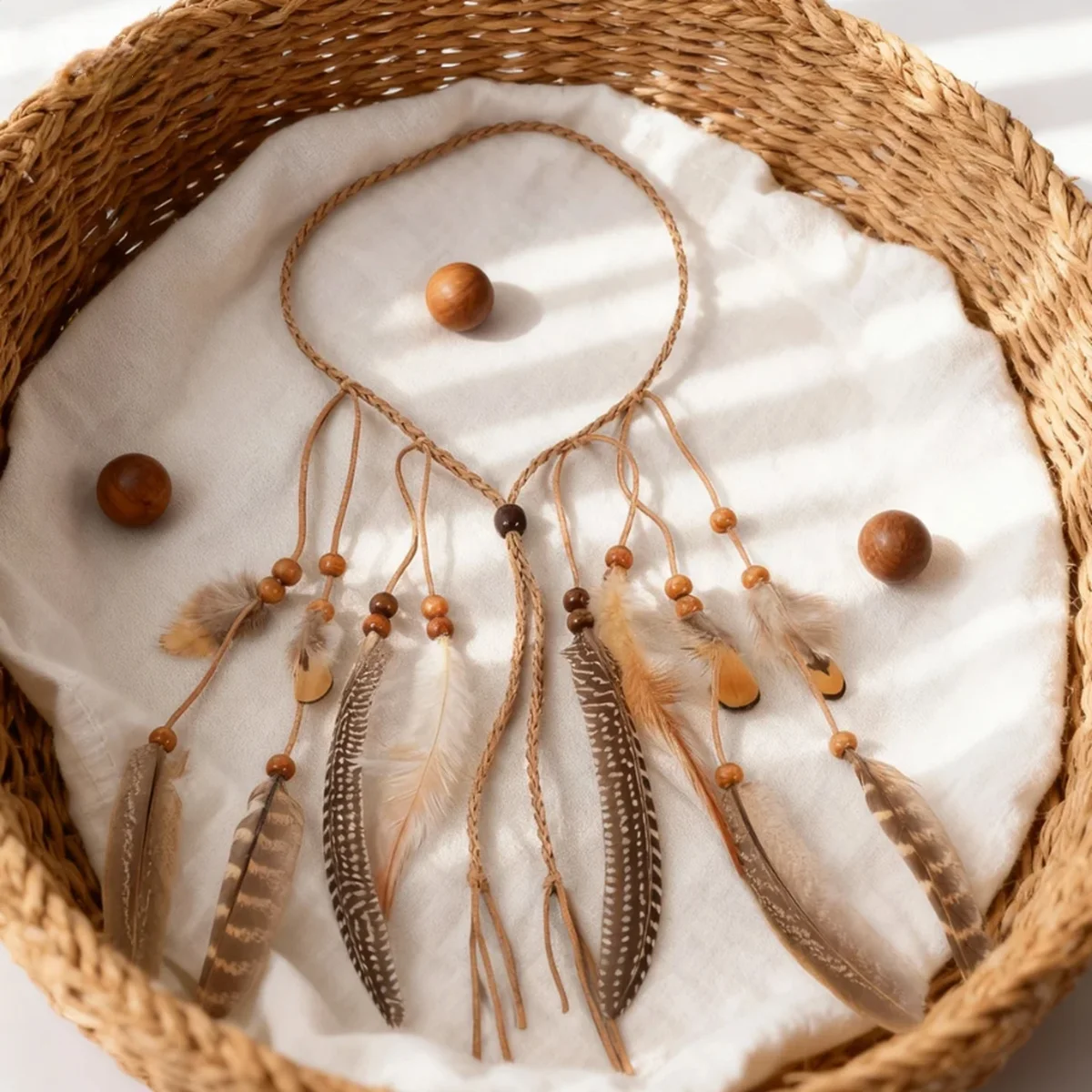 1 piece of vintage Bohemian hand woven hair with feather like tassel hair headband, suitable for women's hair accessories, beach
