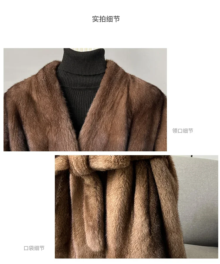 2023 New Whole Mink Fur Coat Women\'s Velvet Mink Medium Long Fur Jackets for Women Winter Jacket Lace Up Elegant Ladies Tops FCY