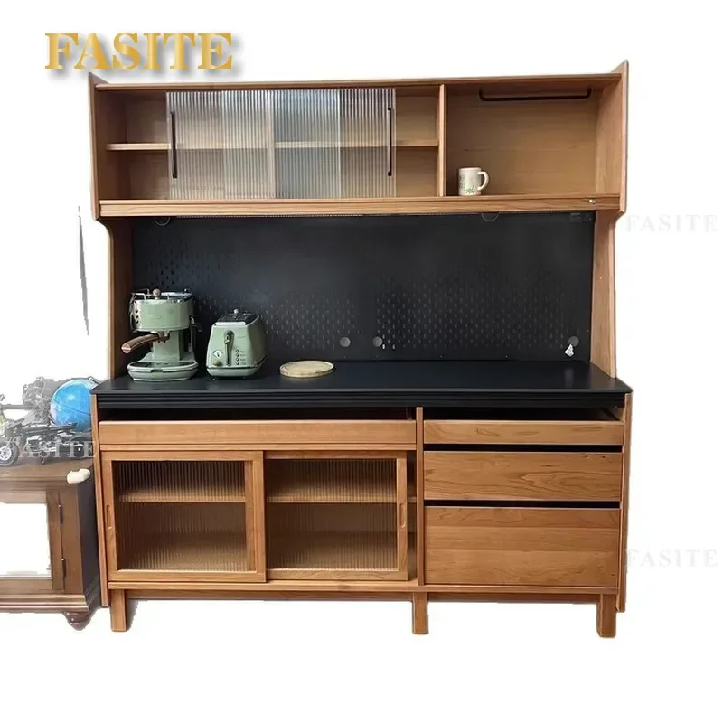 Solid Wood Slate Japanese Cherry Wood High Wine Dining Table Integrated Against The Wall Furniture