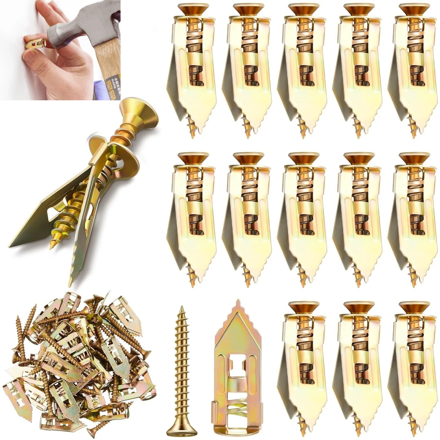 10/50 Sets Self Drywall Anchors Screws Zinc Plated Steel No Drilling Required for Gypsum Board Hollow Wall Fasteners