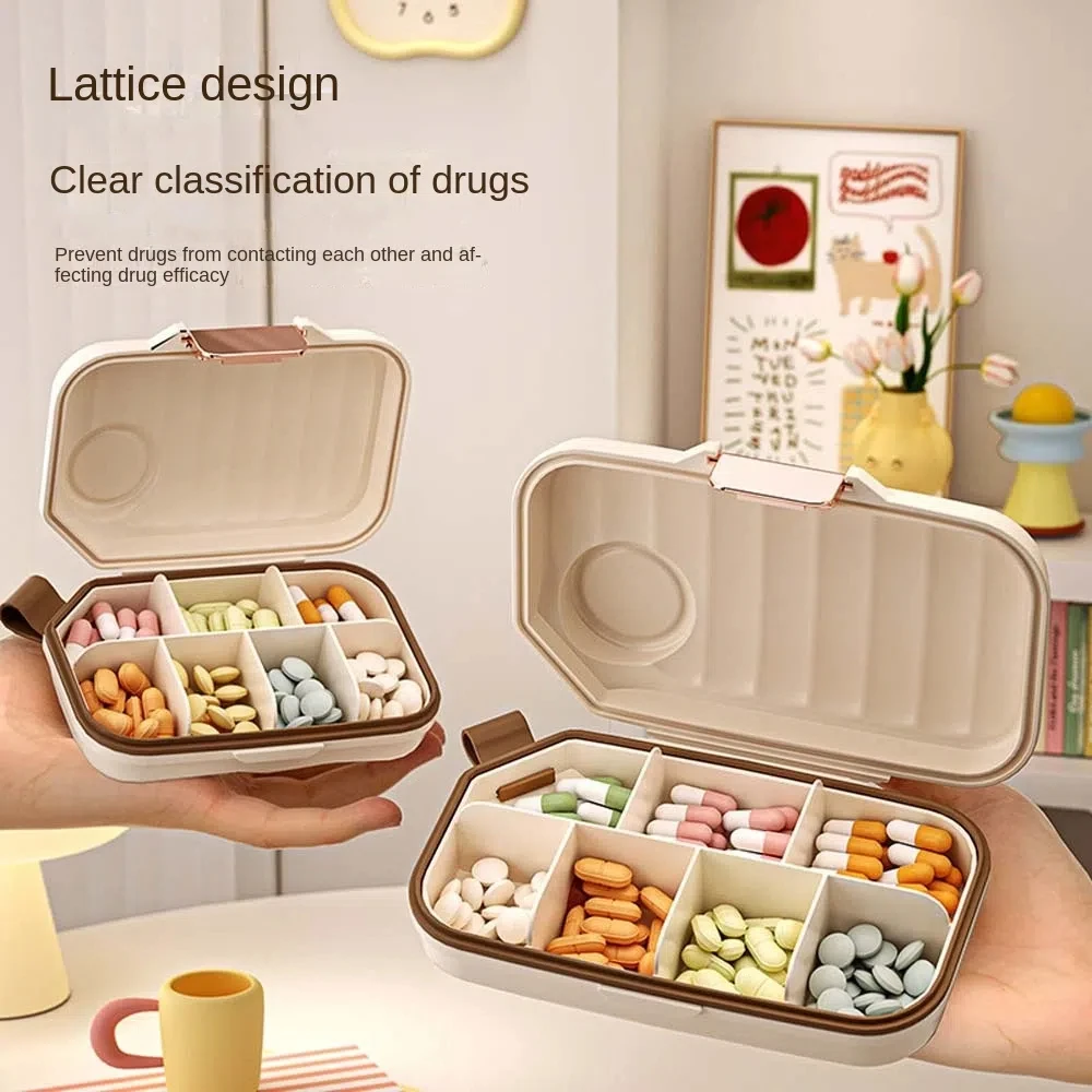 Portable Travel Pill Organizer with Lids Airtight Weekly Pill Box 7 Days Moisture-proof Vitamin Container Fish Oils