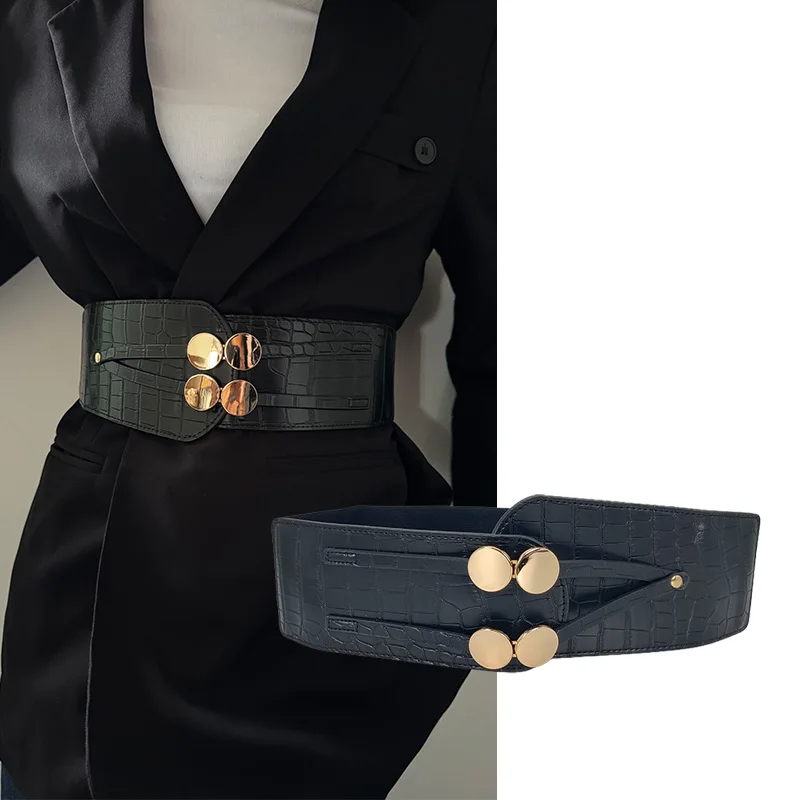 Elegant Belt for women Plus Size Fashion Girdles Wide Corset belt female Desiner Golden Bucket Bussiness Elastic Black Waistband