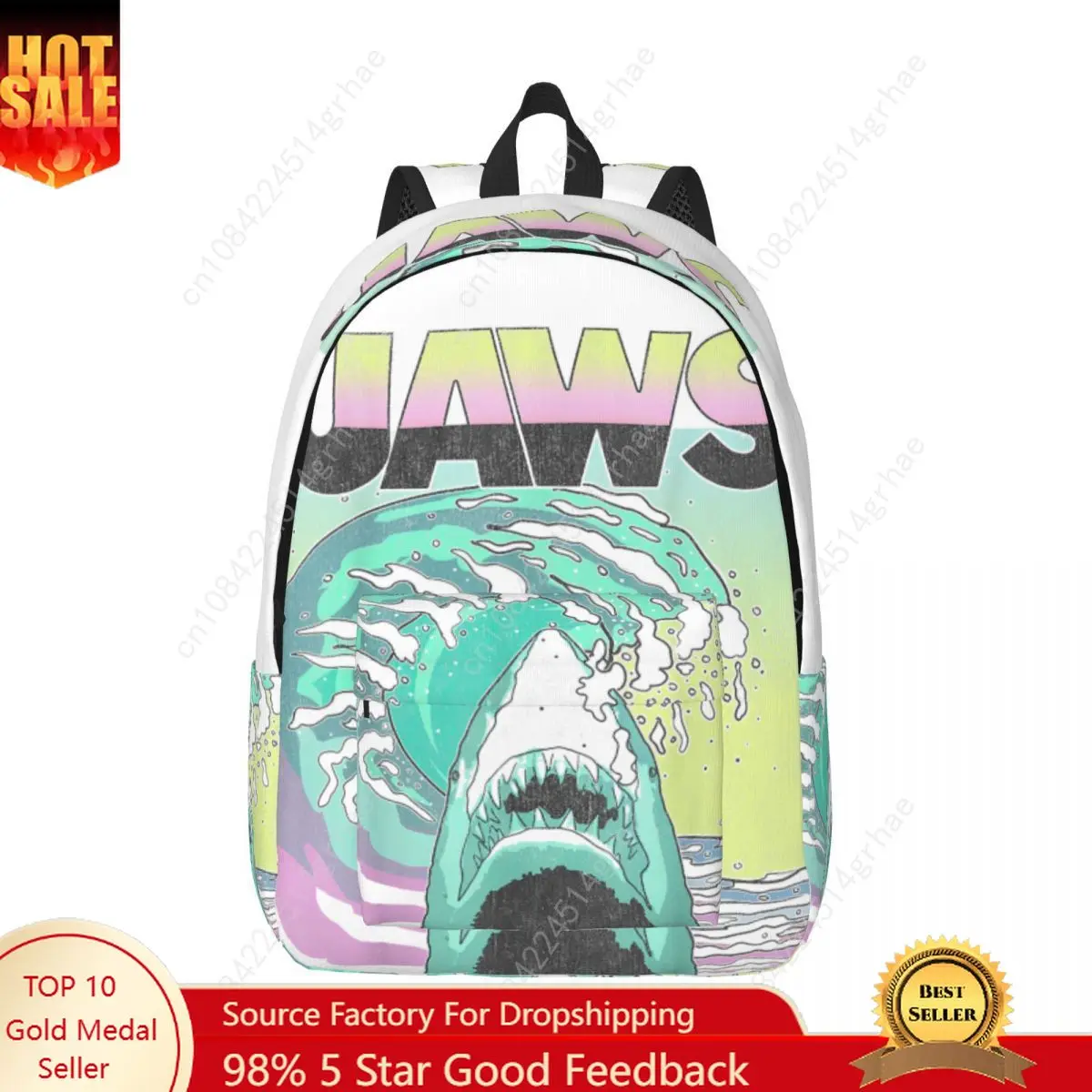 Jaws Retro Wave Poster Movie Backpack Sports School Hiking Travel Shark Colorful Daypack Men Women Laptop Computer Canvas Bags