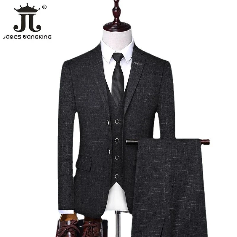 Traje informal a cuadros para hombre, conjunto de tres y dos vestidos de novia para novio y oficina, chaqueta, chaleco y pantalones