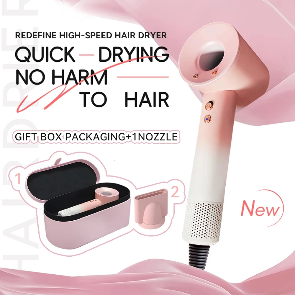 Secador de pelo profesional sin hojas, secador de pelo de gran potencia, secado rápido, estilizador de pelo para viaje y hogar, ónico negativo con caja de regalo