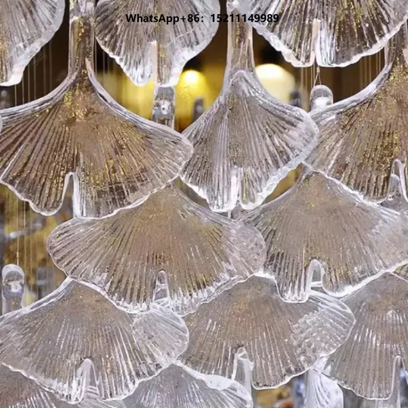 Hanging Pendant Light Leaf Shape Diy Handmade Blown Glass Large Luxury Chandeliers