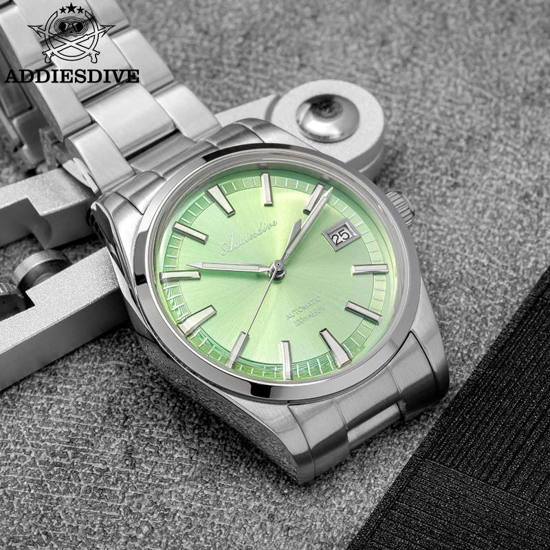 ADDIESDIVE Mechanical Watches For Men New 39mm Green Dome Stainless Steel Automatic Watch Waterproof BGW9 Luminous Luxury Watch