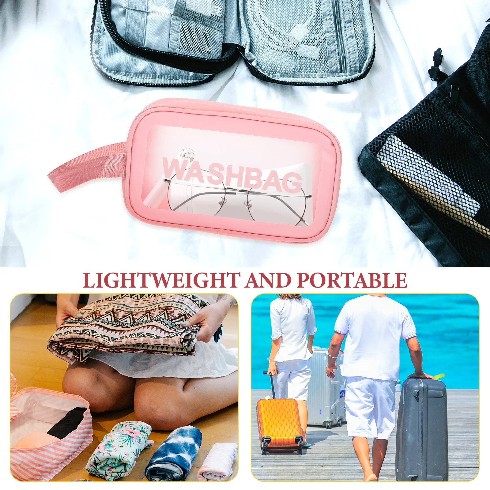 3 قطع من حقائب أدوات الزينة للسفر، مجموعة حقائب مكياج شفافة، سعة كبيرة، مقبض مادة سميكة، حقيبة محمولة، أساسيات السفر