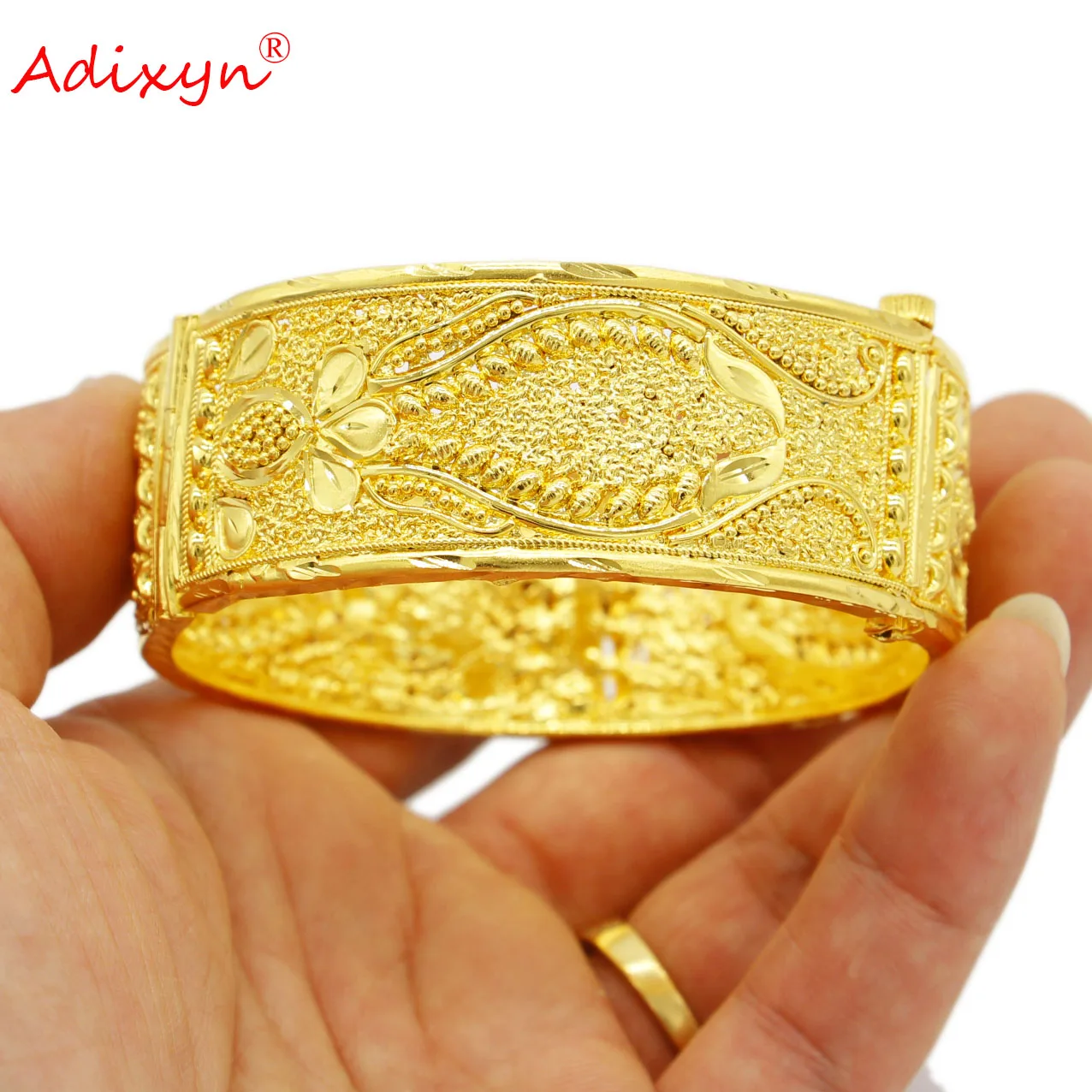 Adixyn Jewelry Dubai Gold Color Big Wide Open Size Bangle For Lady African Nigerian  Wedding Gifts N022230